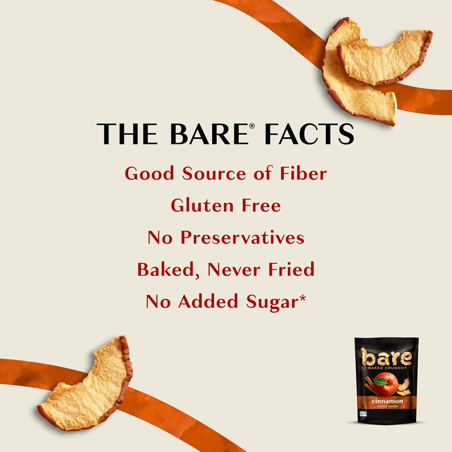 Bare Baked Crunchy Apple Chips, Cinnamon Apple, Gluten Free, 3.4 Oz Bag