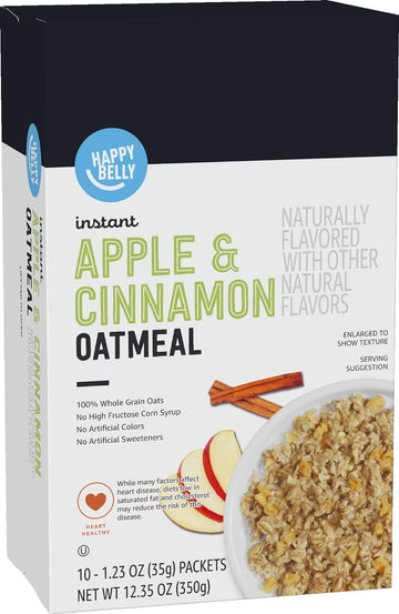 Amazon Brand - Happy Belly Instant Oatmeal, Apple & Cinnamon, 1.23 ounce (Pack of 10)