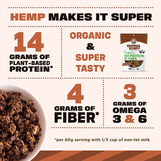 Manitoba Harvest Hemp Yeah! Granola, Dark Chocolate, 10Oz, With 13 G Of Protein, 3 G Omegas 3 & 6, 4 G Of Fiber And Less Than 10 G Sugar Per Serving, Organic, Non-Gmo, Packaging May Vary