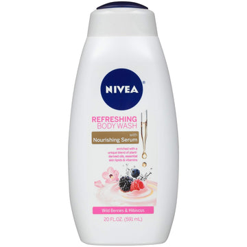 NIVEA Wild Berries and Hibiscus Refreshing Body Wash with Nourishing Serum, 20 Fl Oz Bottle