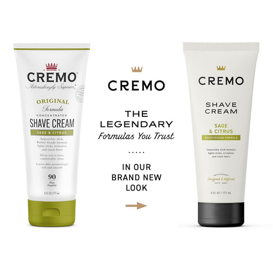 Cremo Barber Grade Sage & Citrus Shave Cream, Astonishingly Superior Ultra-Slick Shaving Cream For Men, Fights Nicks, Cuts And Razor Burn, 6 Fl Oz