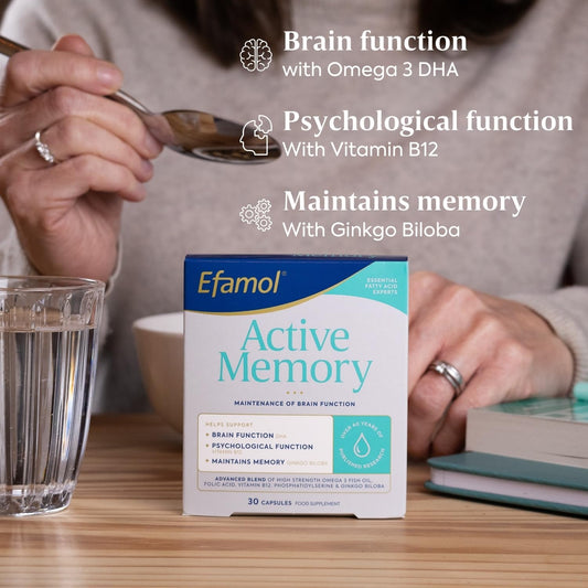 Efamol Active Memory - 30 Fish Oil Capsules | Fish Oil Omega 3 Brain Supplement & Gingko Biloba Memory Support Capsules | Dha Supports Normal Brain Function | Cognitive Function Maintenance
