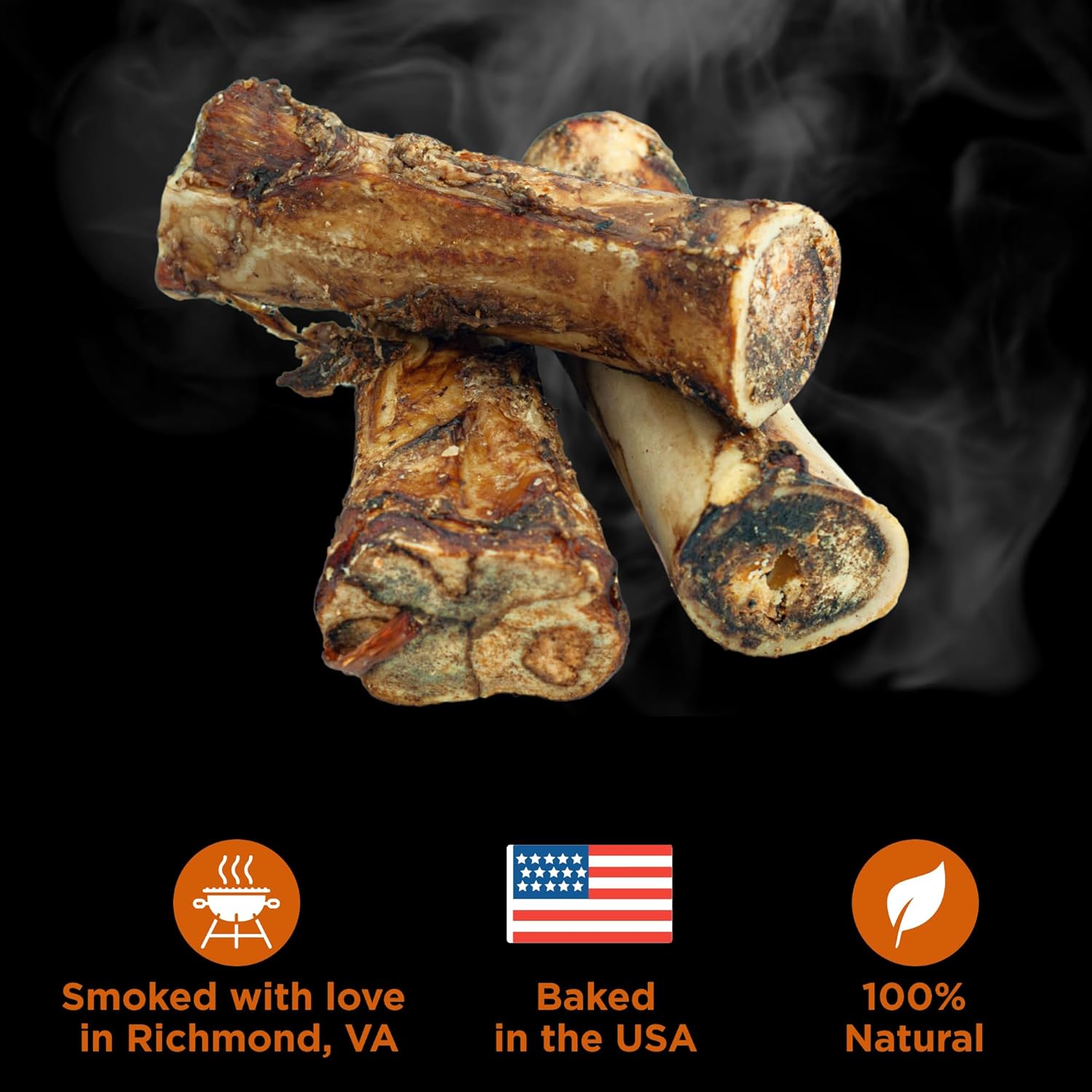 Best Bully Sticks Hickory Smoked Marrow Bones for Large Dogs, 3 Pack - USA Smoked & Packed - No Additives Beef Dog Treats - Long Lasting Dog Chews : Pet Supplies