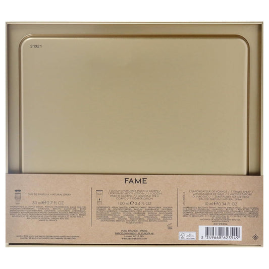 Fame By Paco Rabanne For Women - 3 Pc Gift Set 2.7 Oz Edp Spray, 0.34Oz Edp Spray, 3.4Oz Body Lotion : Beauty & Personal Care