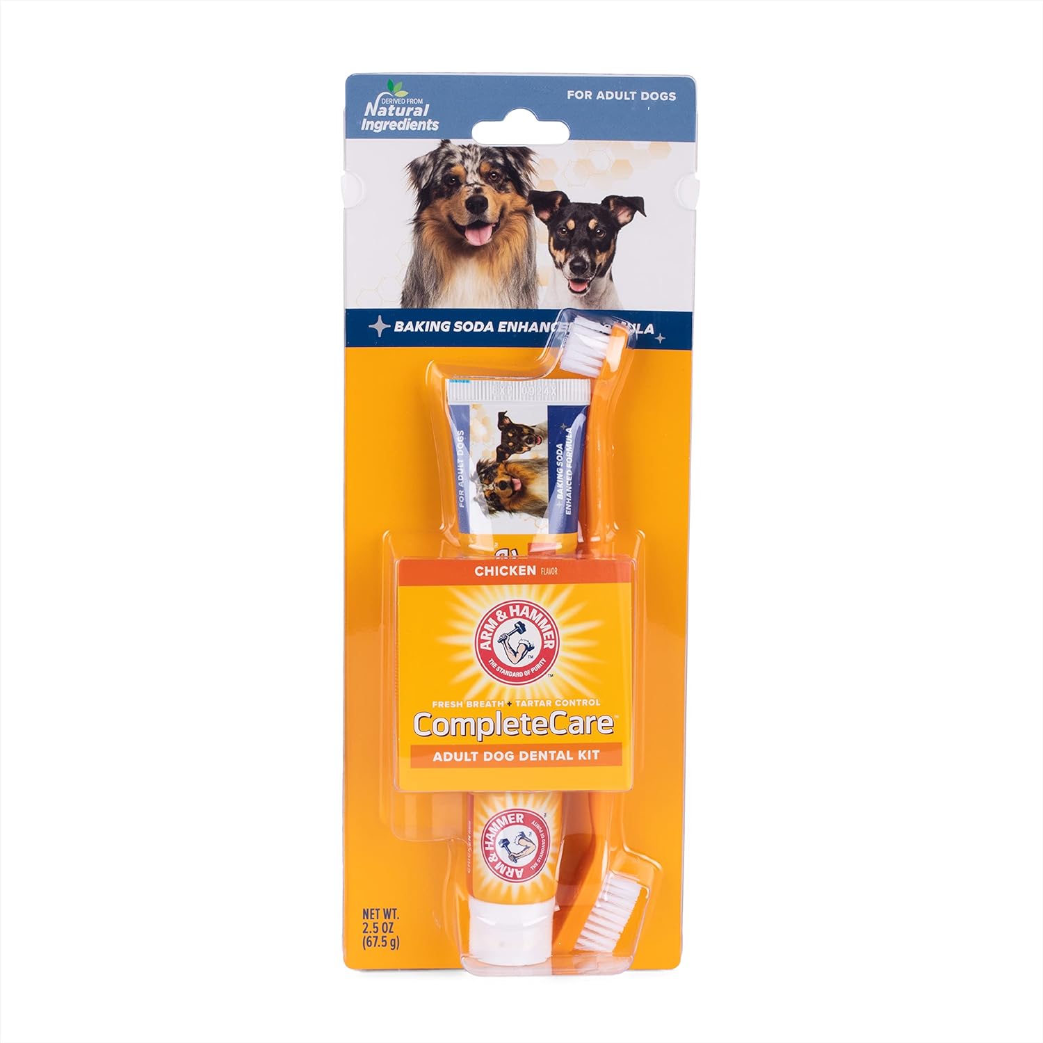 Arm & Hammer Complete Care Dog Dental Kit | 2.5Oz Chicken Flavored Dog Toothpaste, Double Side Dog Toothbrush, Rubber Dog Finger Brush| Arm & Hammer Baking Soda Enhanced Formula