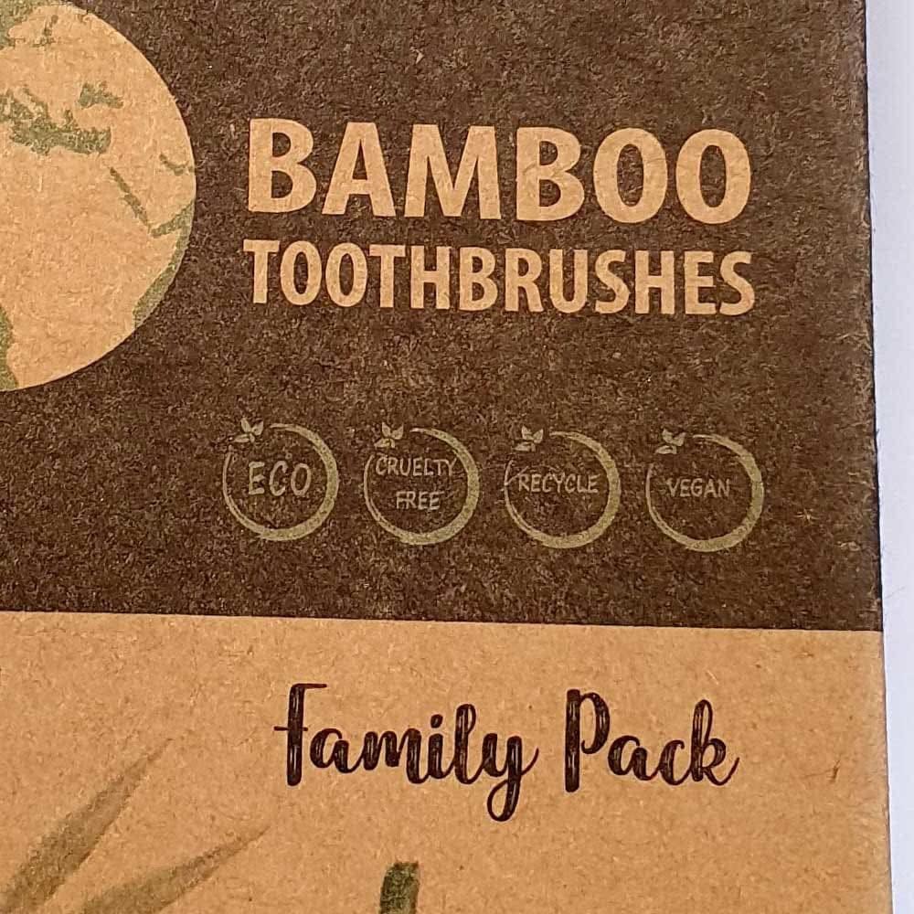 Eco Friendly Bamboo Toothbrushes Family Pack Of 4, Vegan