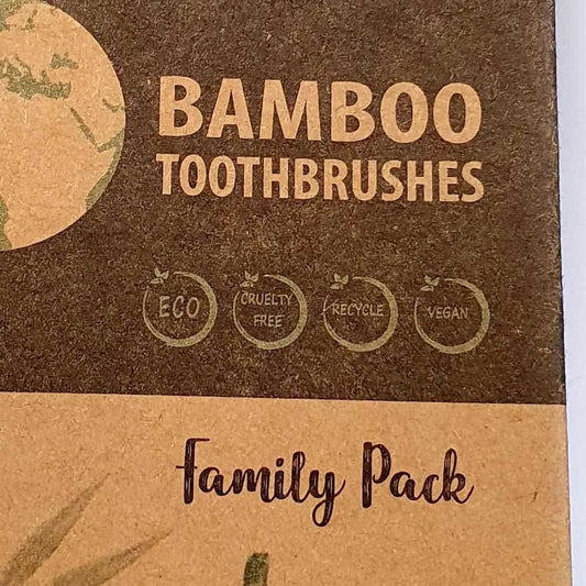 Eco Friendly Bamboo Toothbrushes Family Pack Of 4, Vegan