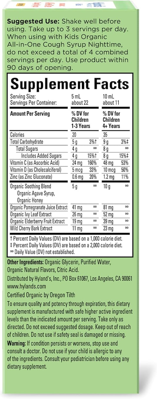 Hyland'S Kids Organic All-In-One Cough Syrup Daytime - Eases Cough & Mucus Symptoms, Organic Grape, 4 Fl. Oz