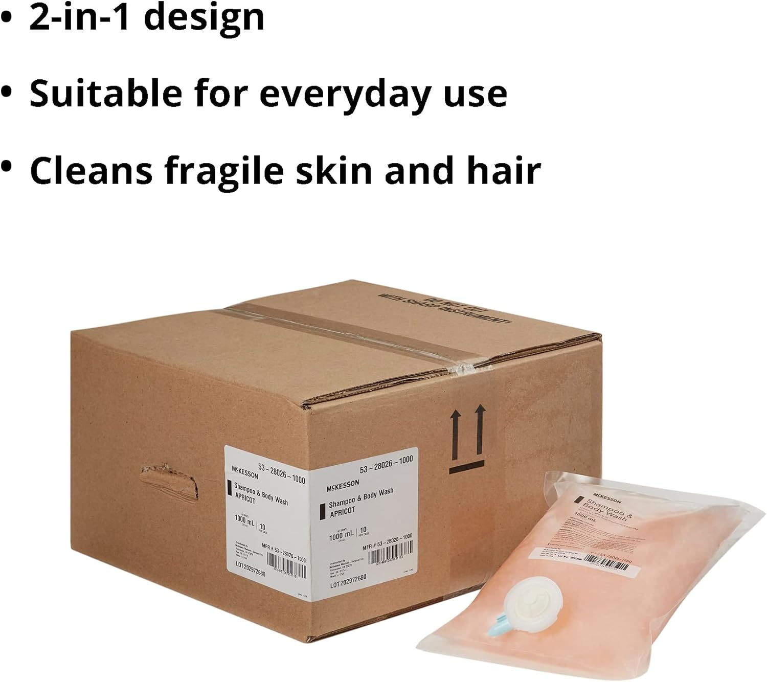McKesson Body Wash and Shampoo, Refill Bag, Apricot Scent 1000 mL, 1 Count