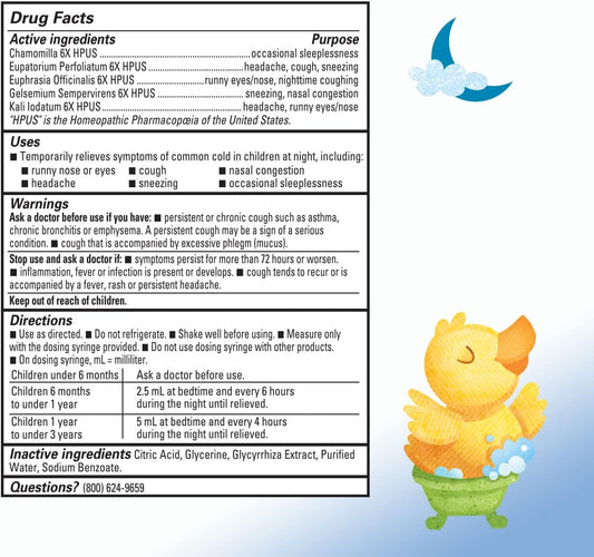 Hyland'S Baby Tiny Cold Syrup, Nighttime Pm, Natural Relief Of Sneezing, Runny Nose, Congestion And Sleeplessness, 4 Ounce
