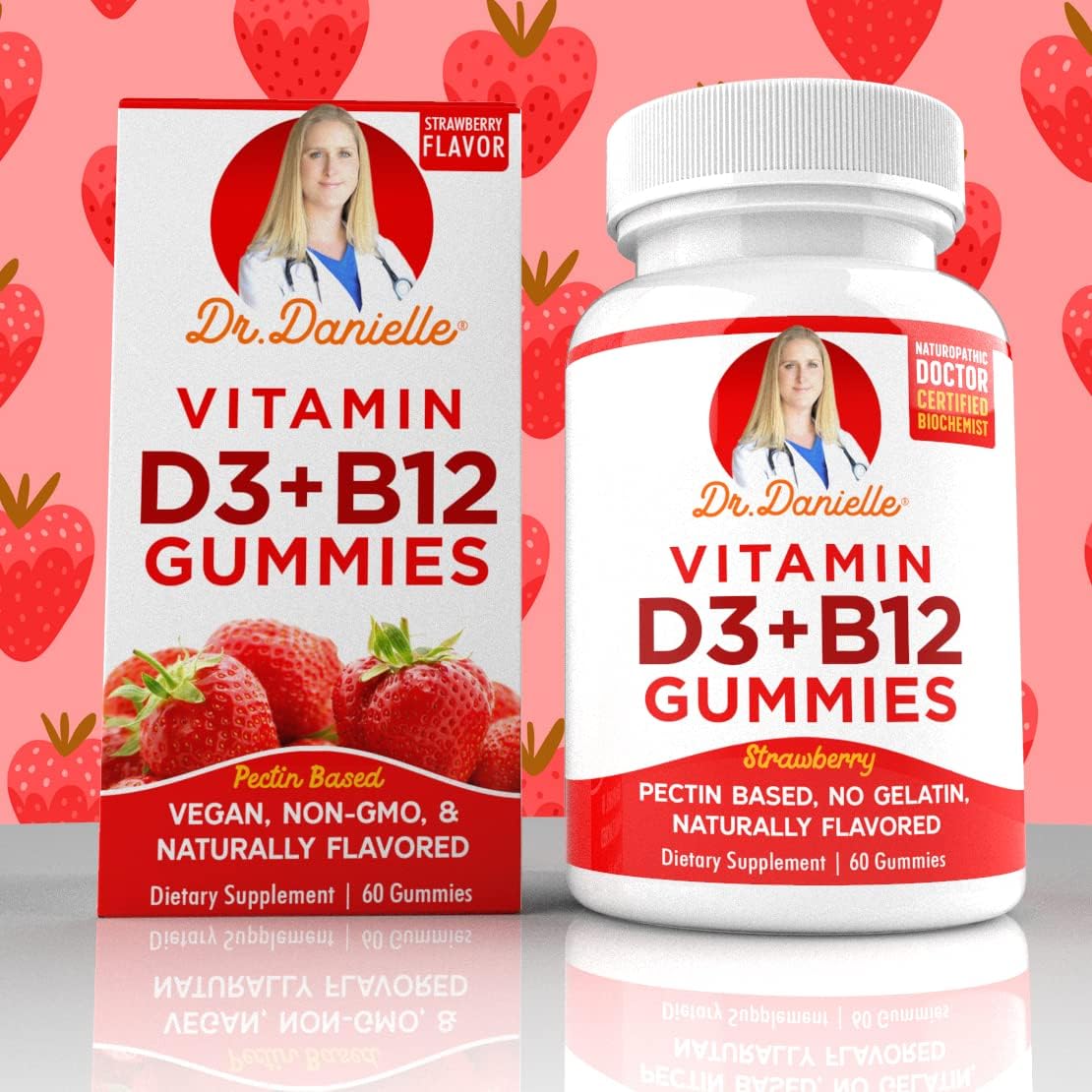 Vitamin D3, B12 Gummies by Dr. Danielle, Vegan Daily Supplement for Adults & Kids, Non-GMO, Vitamin D3 1000 IU & 250 mcg Vitamin B12, 2 Month Supply (60 Gummies) : Health & Household