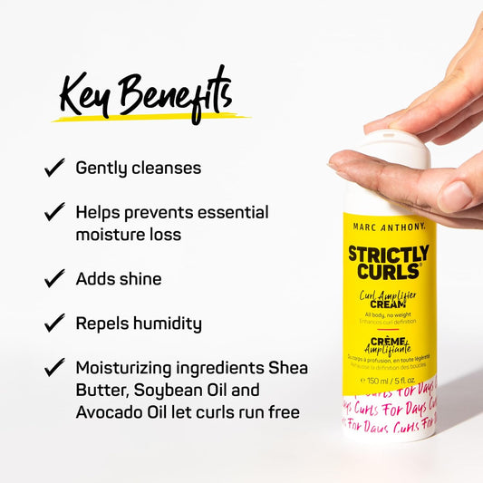 Marc Anthony Amplifier Curl Cream, Strictly Curls - Lightweight Styling Cream For Wavy & Curly Hair With Avocado Oil & Shea Butter - Moisturizing, Detangling & Anti-Frizz For Curl Definition - 5 Oz