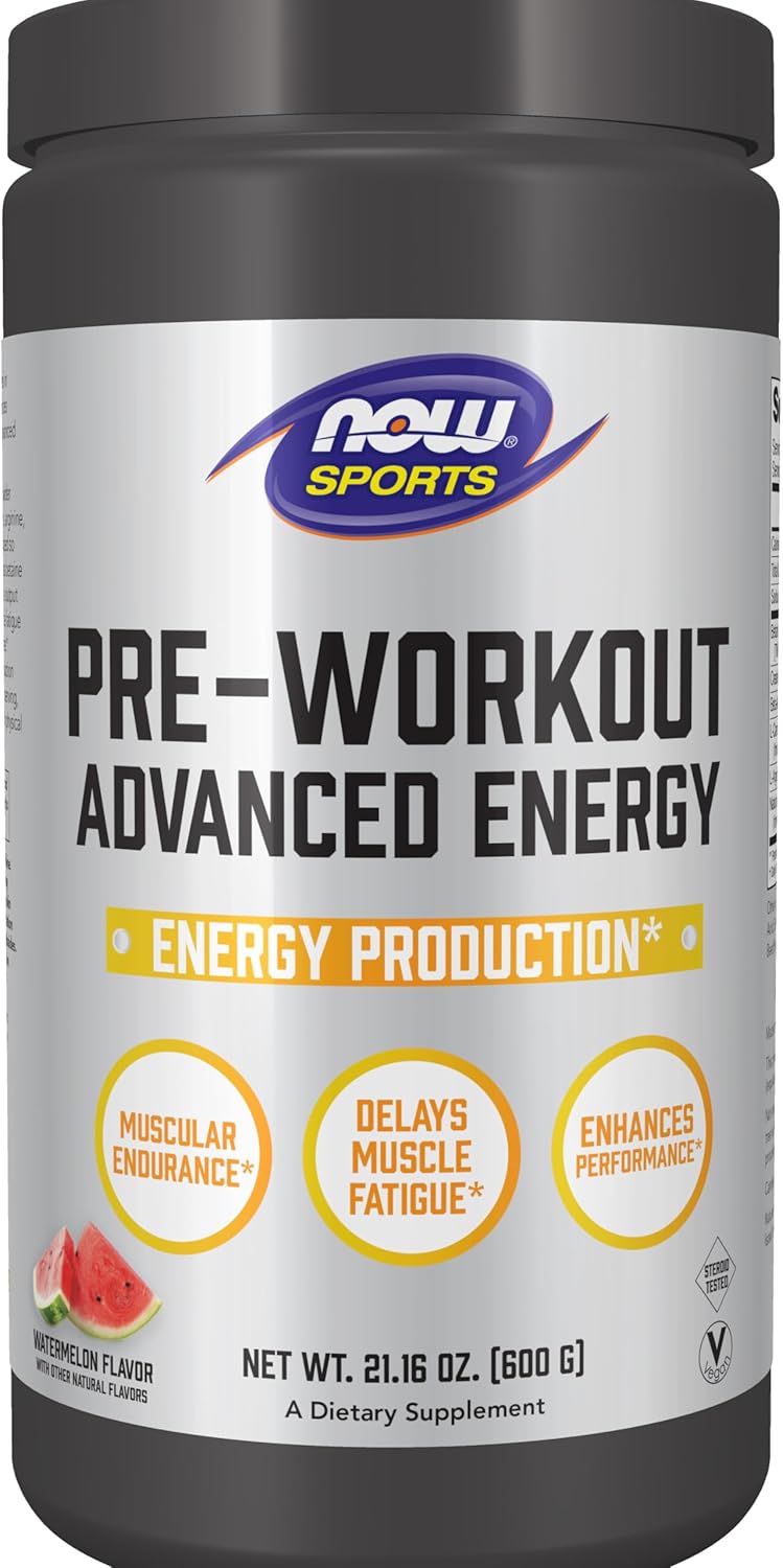 Now Sports, Pre-Workout Advanced Energy Supplement, Watermelon Flavor, 21.16 Oz