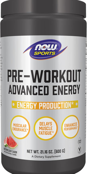 Now Sports, Pre-Workout Advanced Energy Supplement, Watermelon Flavor, 21.16 Oz