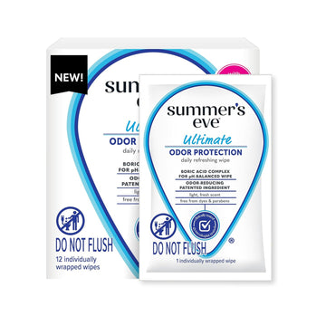 Summer'S Eve, Ultimate Odor Control, Daily Feminine Wipes With Boric Acid, Removes Odor, On-The-Go Body Wipes With Ph Balance, 12 Ct
