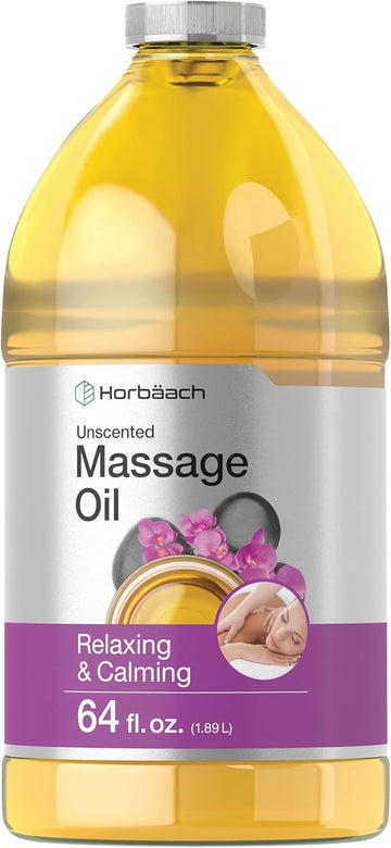 Horbäach Massage Oil 64 fl oz | Unscented Skin and Hair Oil | Relaxing and Calming | with Sweet Almond Oil