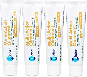 (4 Pack) Globe (1 Oz) First Aid Antibiotic Pain, Anti-Itch, & Scar Ointment With Neomycin, Bacitracin Zinc, Pramoxine Hcl & Polymyxin B, For Minor Cuts, Scrapes & Burns