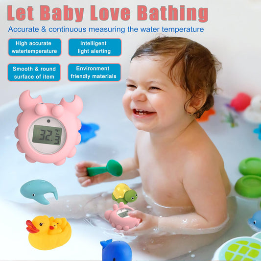 Baby Bath Thermometer with LED Display and Temperature Warning, Digital Room Thermometer & Fahrenheit Water Temperature Thermometer, Infant Bath Toys Floating Toy Safety Thermometer for Kids Newborn