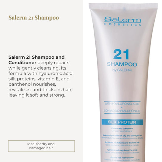 Salerm - Hydrating Shampoo 21 Silk Protein - 300 Ml - For Dry And Damaged Hair - With Silk Proteins - Nourishes, Repairs, And Revitalizes Hair - Heat Protection