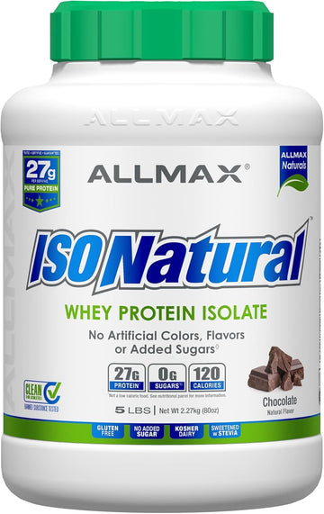 Allmax Isonatural Whey Protein Isolate, Chocolate - 5 Lb - 27 Grams Of Protein Per Scoop - Zero Fat & Sugar - 99% Lactose Free - With Prebiotics - No Artificial Flavors - Approx. 73 Servings