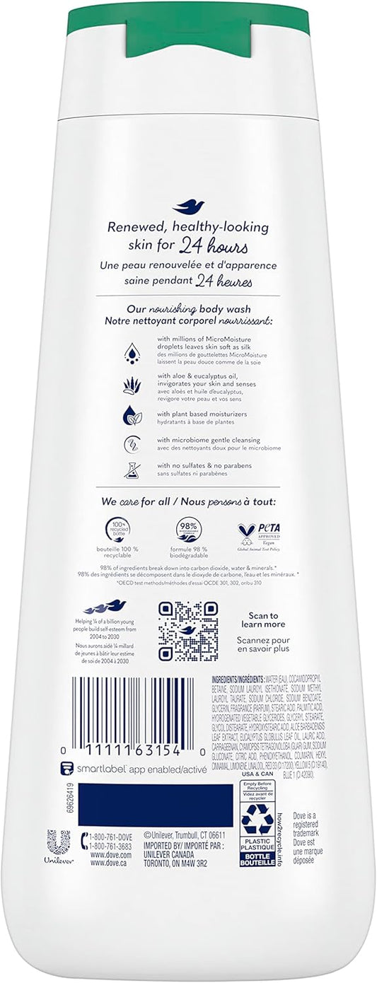 Dove Body Wash Invigorating With Aloe & Eucalyptus 4 Count For Dry Skin Refreshes And Invigorates Skin 20 Oz