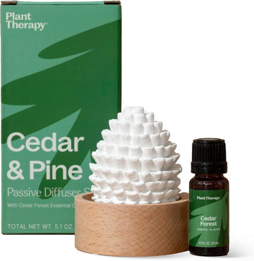 Plant Therapy Cedar & Pine Passive Diffuser Set For Essential Oils With Cedar Forest Essential Oil Blend 10 Ml (1/3 Oz) 100% Pure, Undiluted, Natural Aromatherapy