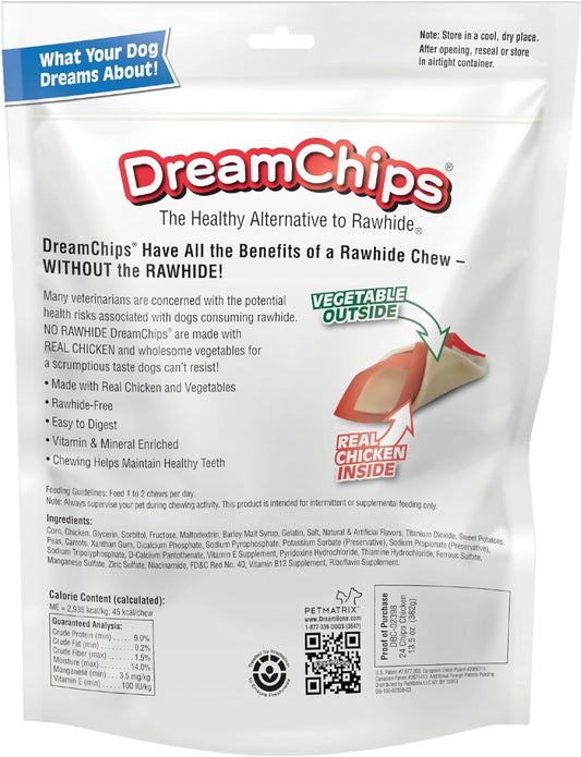 Dreambone Dreamchips, Rawhide Free Dog Chews Made With Real Chicken And Vegetables, 24 Count