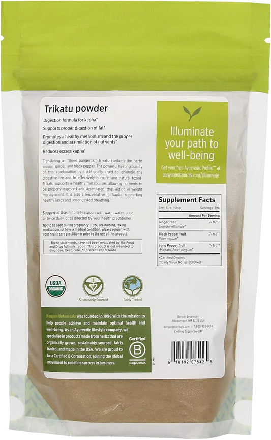 Banyan Botanicals Trikatu Powder - USDA Organic, 1  - Heating & Stimulating - Supports Digestion of Heavy Foods