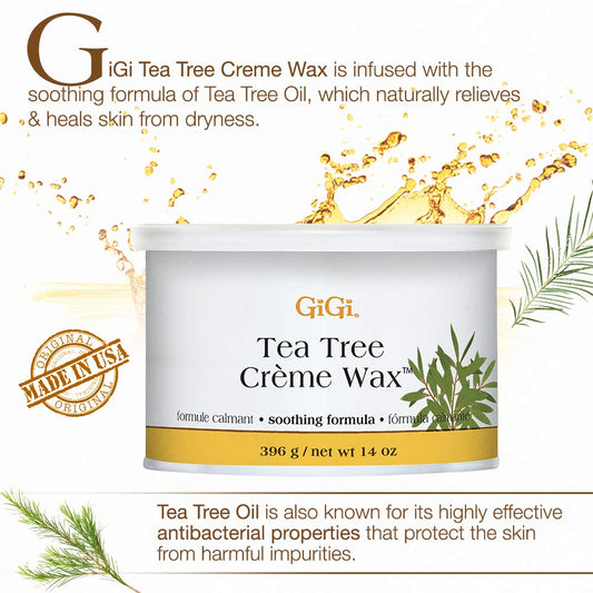 GiGi Tea Tree Creme Hair Removal Soft Wax with Soothing Formula, 14 oz