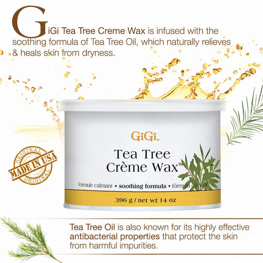 Gigi Tea Tree Creme Hair Removal Soft Wax With Soothing Formula, 14 Oz