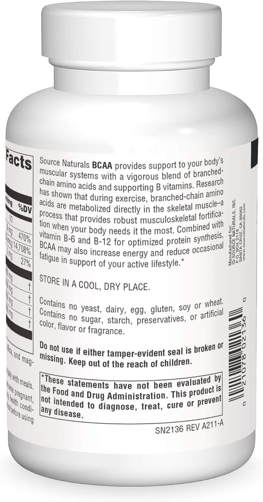 Source Naturals Bcaa Branched-Chain Amino Acids With L-Glutamine, Zinc, B-6 And B-12, Provides Supports The Body’S Muscular Systems* - 120 Capsules