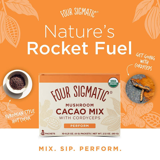 Mushroom Cacao By Four Sigmatic, Organic Instant Cacao With Cordyceps & Ginger, Supports Stamina & Energy, Drink It Or Bake With It, 10 Count