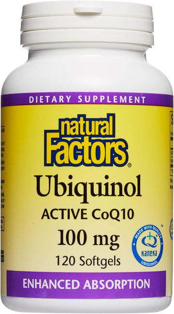 Natural Factors, Ubiquinol Active CoQ10 100 mg, High-Absorption Coenzyme Q10 Supplement for Energy, Heart and Cognitive Support