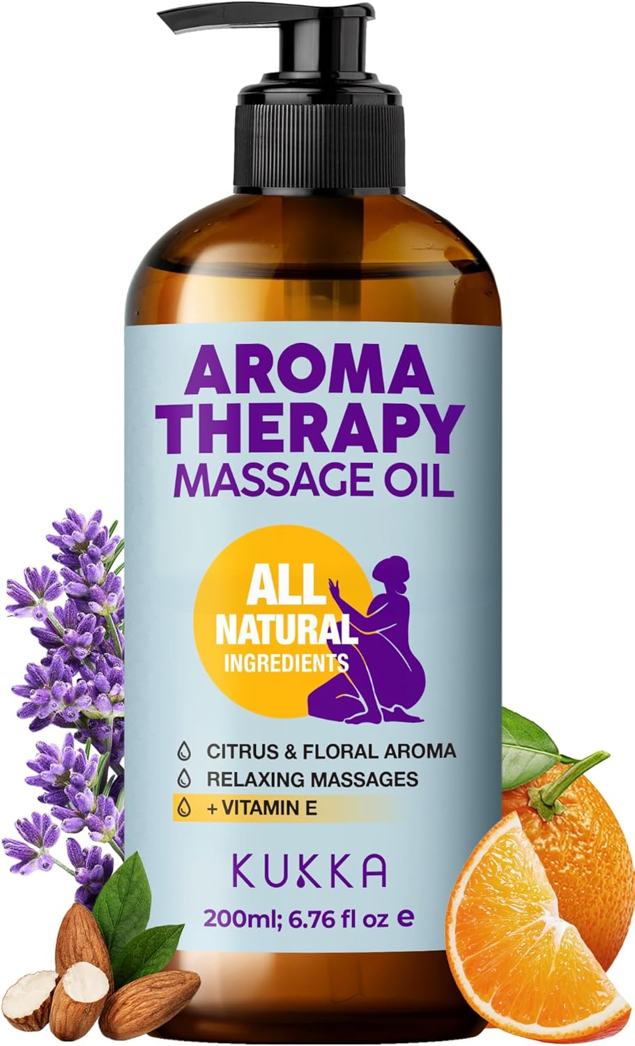 Aromatherapy Massage Oil 6.76 Oz - Deeply Moisturizing & Relaxing For Full Body Massage - Blended With Lavender, Orange Oil & More - 100% Natural Body Oils For Women & Men - Spa Quality & Light Weight