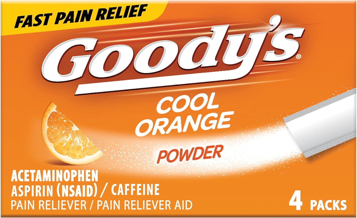 Goody's Extra Strength Headache Powders, Cool Orange, 4 Count (Pack of 1)