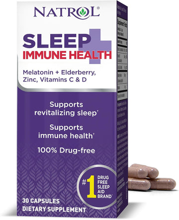 Natrol Sleep + Immune Support Melatonin 6mg With Elderberry, Zinc and Vitamins C and D, Dietary Supplement for Restful Sleep and Immune Support, 30 Capsules, 30 Day Supply