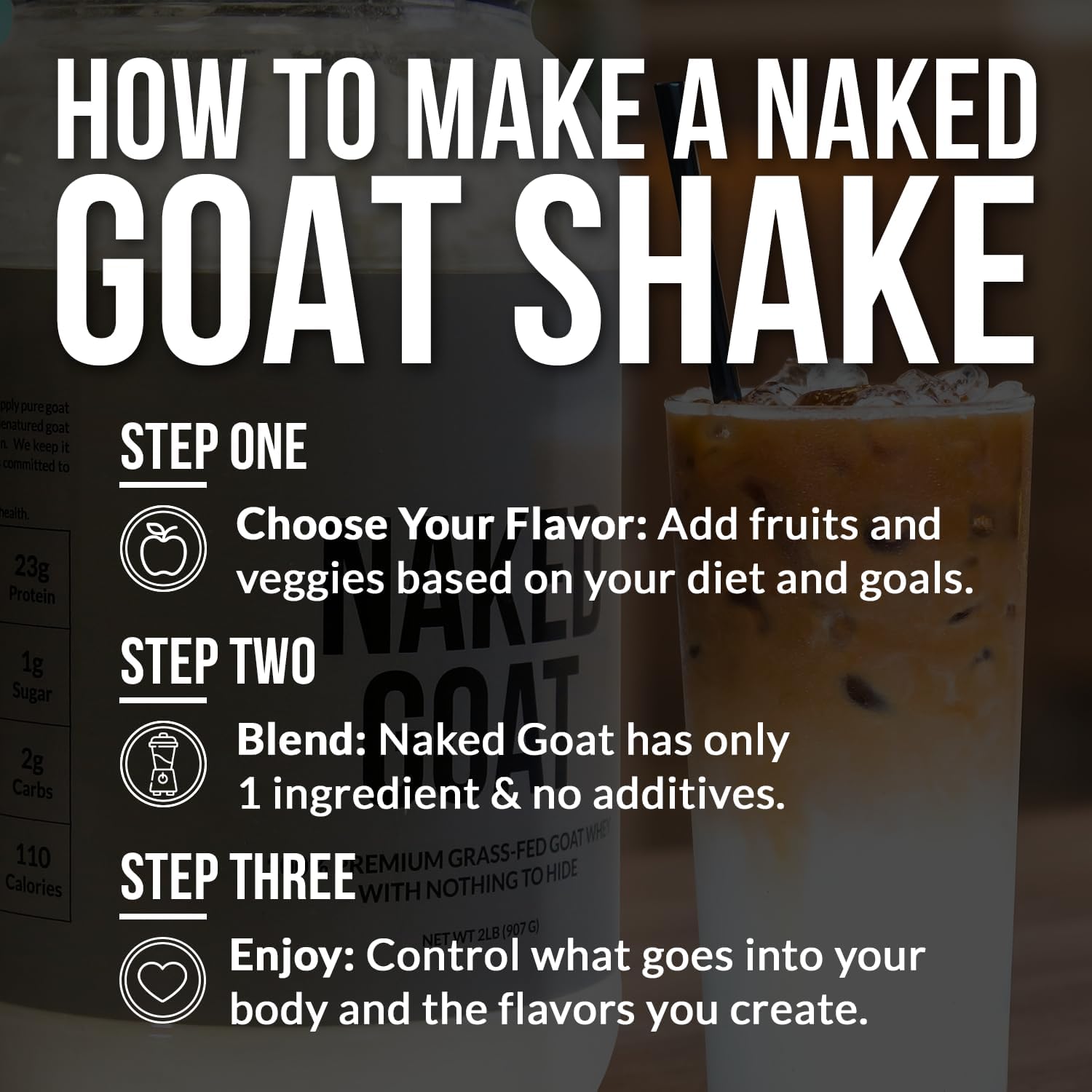 NAKED Goat Chocolate Protein Powder - Pasture Fed Goat Whey Protein Powder from Small-Herd Dairies - Only 3 Ingredients - GMO Free, Soy Free - All Natural - 23 Grams of Protein - 25 Servings : Health & Household