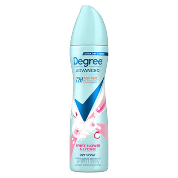 Degree Antiperspirant Deodorant Dry Spray White Flowers & Lychee 72-Hour Sweat & Odor Protection Deodorant Spray For Women With Body Heat Activated Technology 3.8 Oz