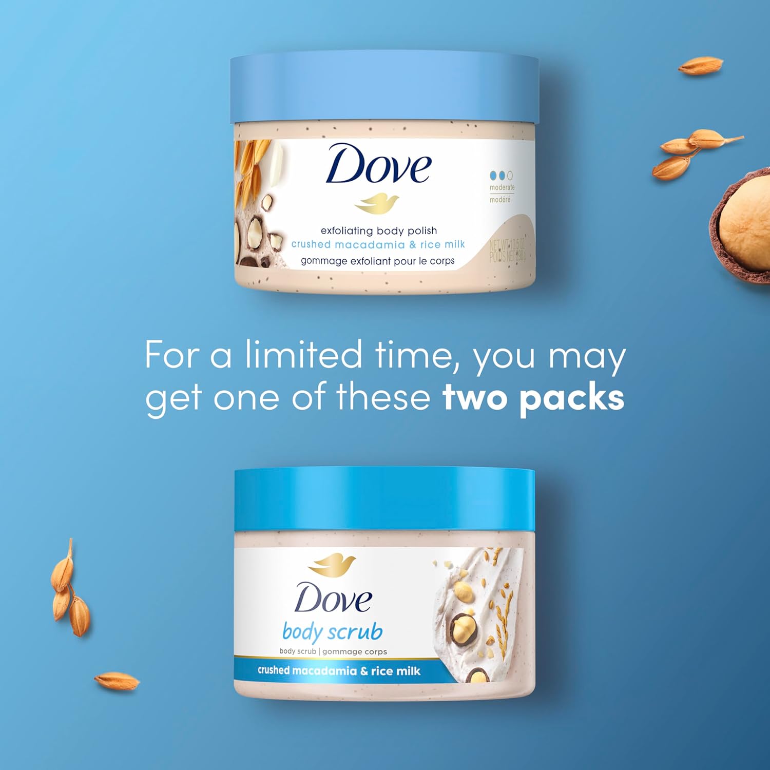 Dove Scrub Macadamia & Rice Milk Reveals Visibly Smoother Skin Body Scrub That Nourishes Skin 10.5 oz : Beauty & Personal Care