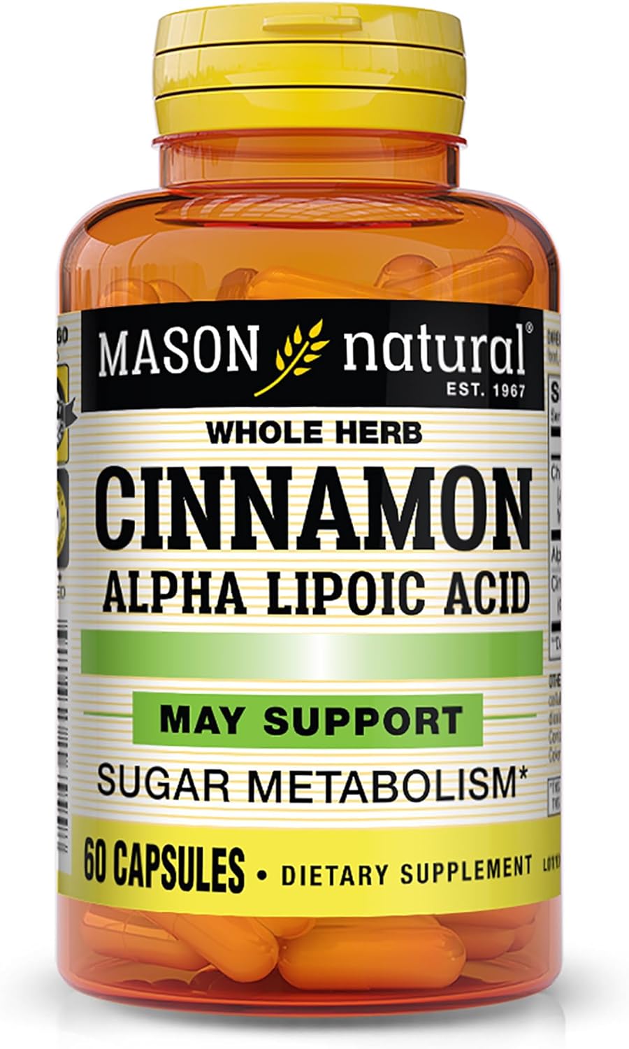 MASON NATURAL Cinnamon with Alpha Lipoic Acid - Healthy Sugar Metabolism, Supports Heart and Circulatory Health, 60 Capsules