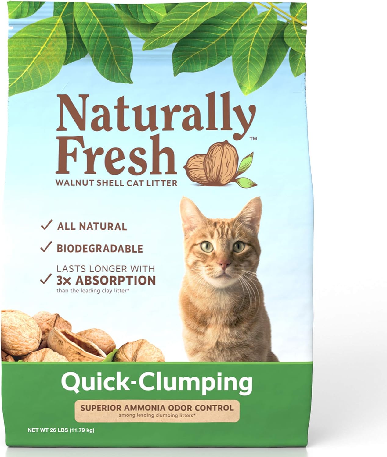 Naturally Fresh Cat Litter Made From Walnut Shells, Pellet Non-Clumping, Sustainable, And Upcycled, 26 Lbs