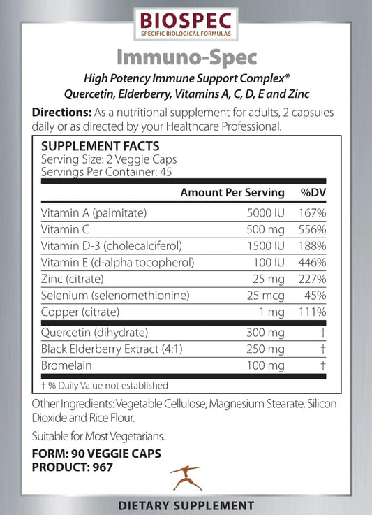 Immuno-Spec – Daily Immune Support W/Essential Vitamins And Minerals - Quercetin, Elderberry, And Bromelain