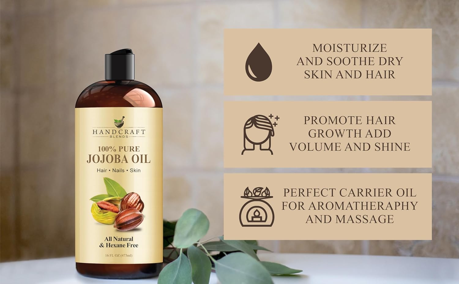 Handcraft Blends Jojoba Oil - 16 Fl Oz - 100% Pure and Natural - Premium Grade Oil for Skin and Hair - Anti-Aging Oil - Cold-Pressed and Hexane-Free : Beauty & Personal Care