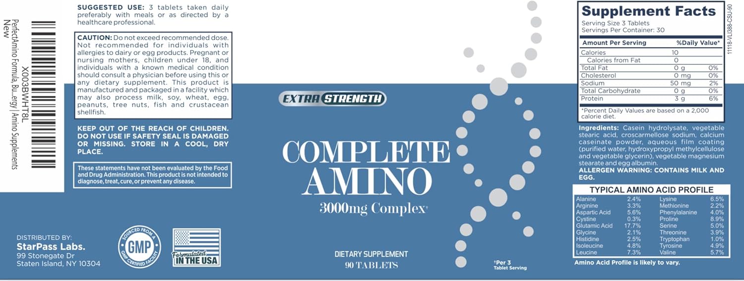 Complete Amino Formula, Build Stronger Muscles And Increase Energy | Amino Supplements 90 Count