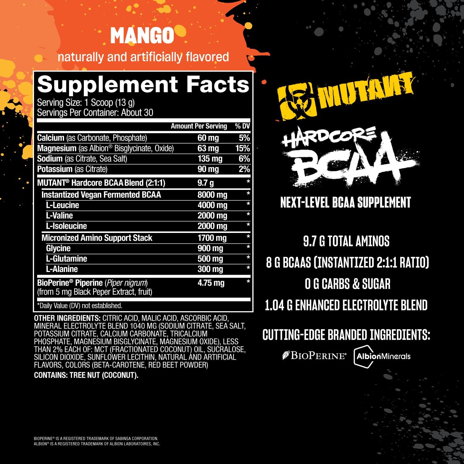 Mutant Hardcore Bcaa - Pre, Intra Or Post Workout – Bcaa Next Level Branched-Chain Amino Acids Supplement – Hydration + Recovery - 30 Serving - Pineapple : Health & Household