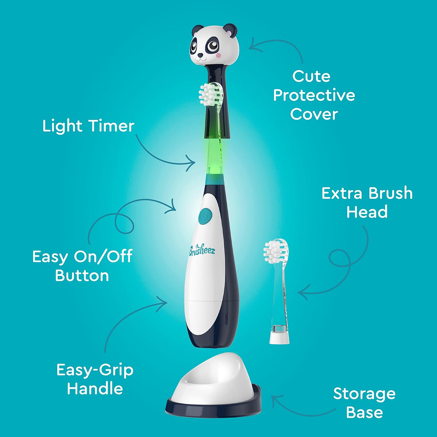 Brusheez Little Toddlers Sonic Toothbrush - Safe & Gentle Toothbrush for Ages 1-3 with Built-in, Light-Up 2-Minute Timer, Extra Brush Head, & Storage Base for First-Time Brushers (Parker The Panda) : Health & Household