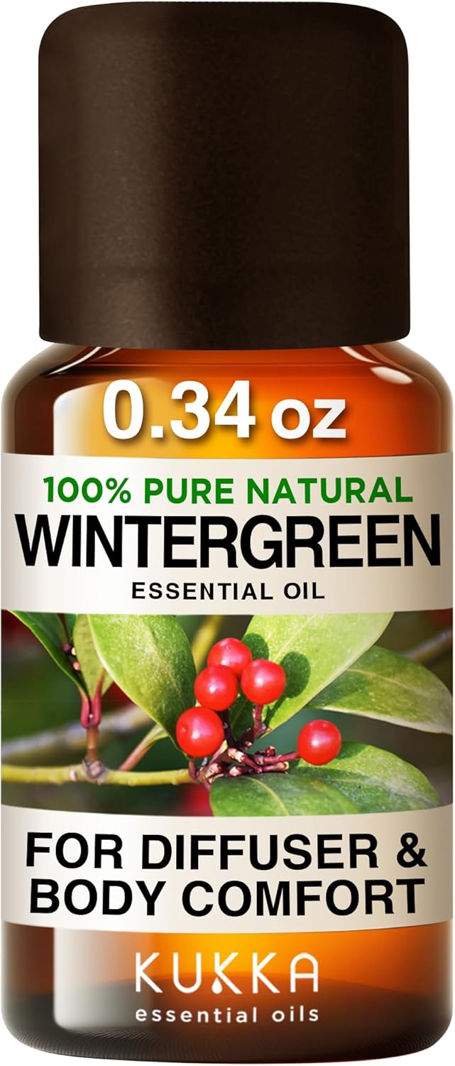 Kukka Wintergreen Essential Oil - 100% Pure Natural Wintergreen Oil For Body Comfort Diffuser Diy Soap Making Scent - Fresh Minty & Crisp For A Refreshing Aromatherapy Experience (0.34 Fl Oz)