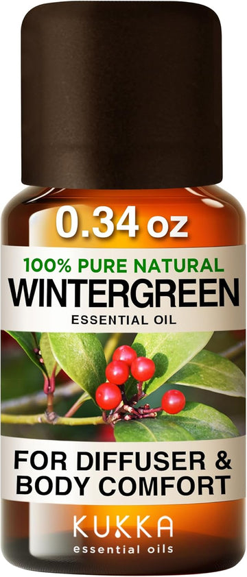 Kukka Wintergreen Essential Oil - 100% Pure Natural Wintergreen Oil For Body Comfort Diffuser Diy Soap Making Scent - Fresh Minty & Crisp For A Refreshing Aromatherapy Experience (0.34 Fl Oz)