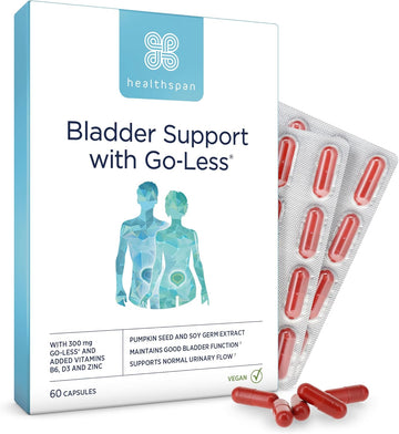 Healthspan Bladder Support With Go-Less® | For Good Bladder Health & Urinary Flow | 300Mg Go-Less® | Pumpkin Seed Extract & Soy Germ Extracts | Added Vitamin B6, D3 & Zinc | Vegan (120 Capsules)
