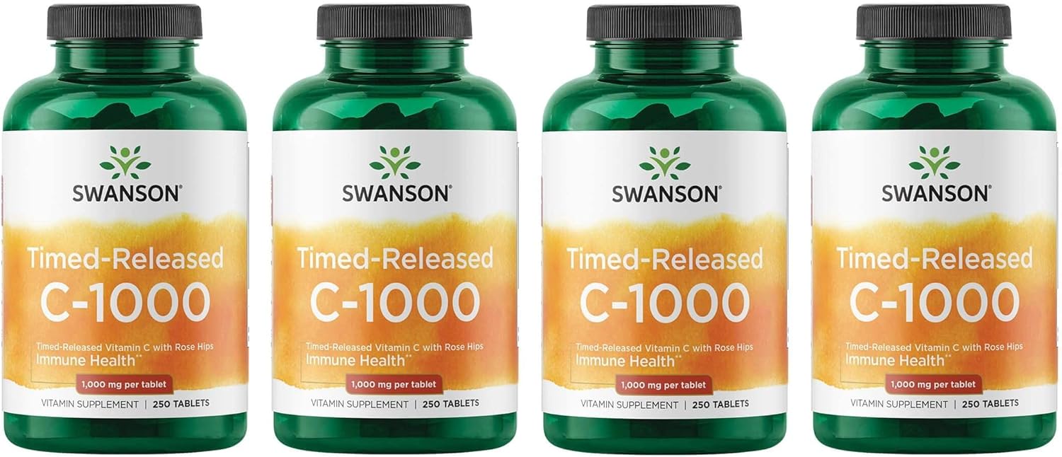 Swanson Timed-Release Vitamin C With Rose Hips Immune System Support Skin Cardiovascular Health Antioxidant Supplement 1000 Mg 250 Tablets (4 Pack)